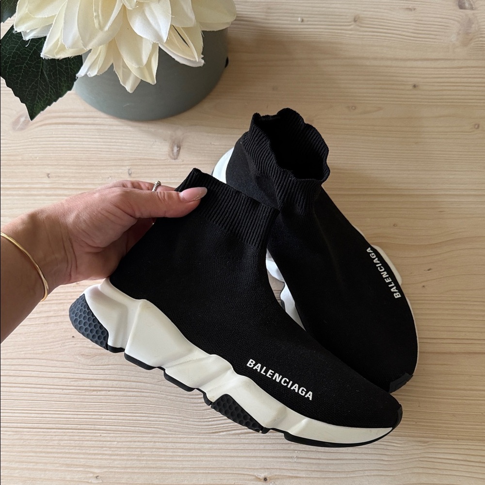 Balenciaga Black and White Knit Sneakers